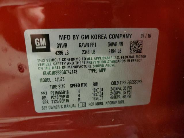 KL4CJBSB8GB742143 - 2016 BUICK ENCORE CONVENIENCE 红色 照片 12