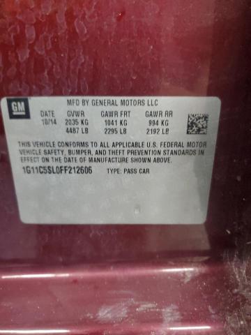 1G11C5SL0FF212606 - 2015 CHEVROLET MALIBU 1LT RED photo 12