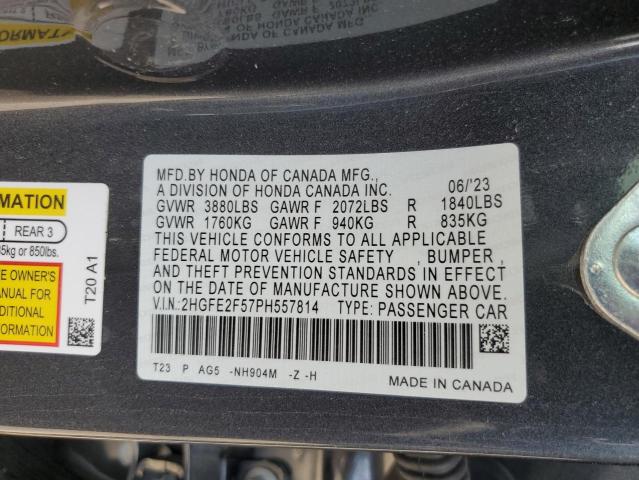 2HGFE2F57PH557814 - 2023 HONDA CIVIC SPORT 灰色 照片 12