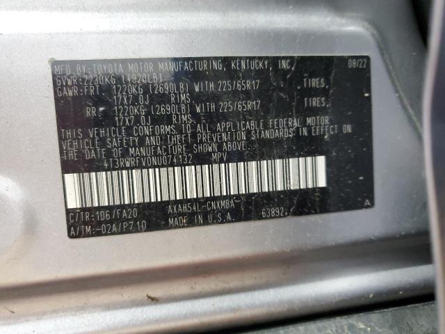 4T3RWRFV0NU074132 - 2022 TOYOTA RAV4 XLE SILVER photo 13