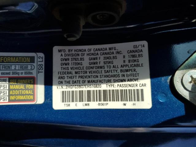 2HGFG3B07EH516820 - 2014 HONDA CIVIC EXL BLUE photo 12