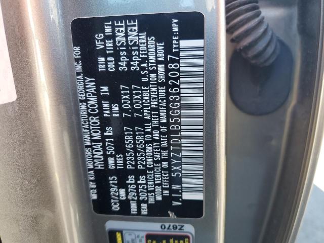 5XYZTDLB5GG362087 - 2016 HYUNDAI SANTA FE S GRAY photo 13