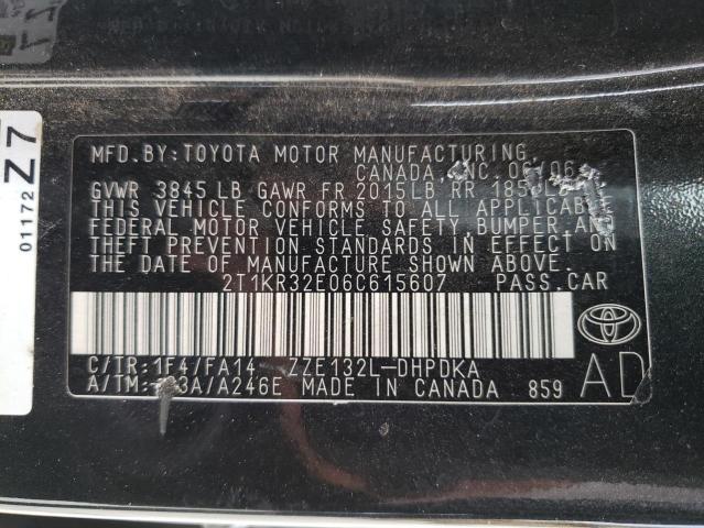 2T1KR32E06C615607 - 2006 TOYOTA COROLLA MA XR BLACK photo 12