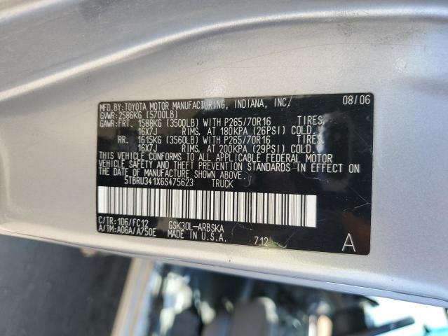 5TBRU341X6S475623 - 2006 TOYOTA TUNDRA ACCESS CAB SR5 SILVER photo 12