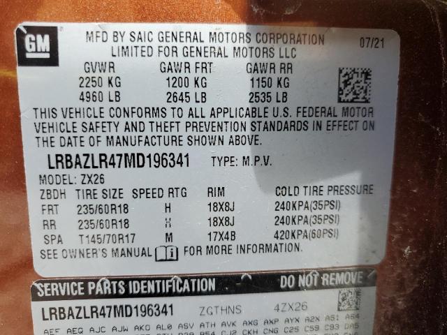 LRBAZLR47MD196341 - 2021 BUICK ENVISION PREFERRED MAROON photo 12