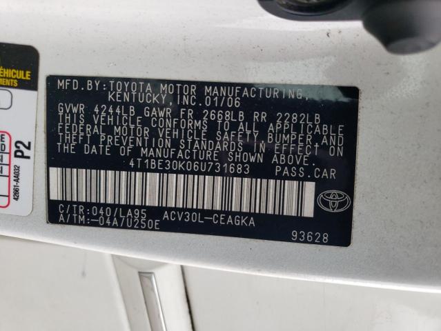 4T1BE30K06U731683 - 2006 TOYOTA CAMRY LE 白色 照片 12