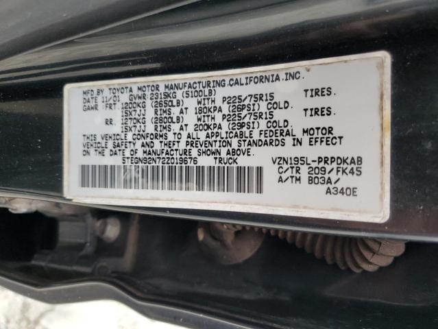 5TEGN92N72Z019676 - 2002 TOYOTA TACOMA DOUBLE CAB PRERUNNER BLACK photo 12