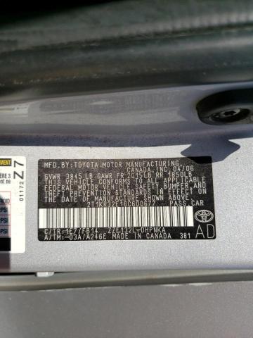 2T1KR32E16C600677 - 2006 TOYOTA COROLLA MA XR SILVER photo 13