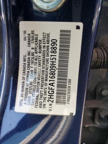 2HGFA16809H518890 - 2009 HONDA CIVIC EX BLUE photo 12