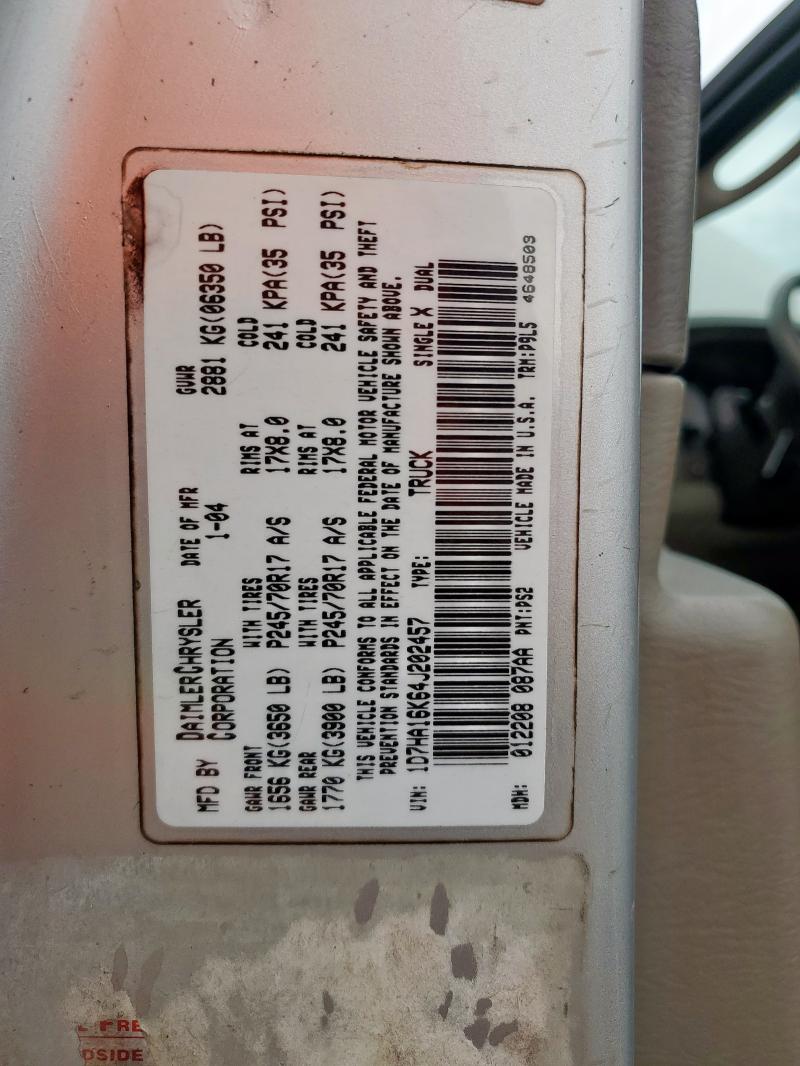 1D7HA16K64J202457 - 2004 DODGE RAM 1500 ST Gümüş foto 12