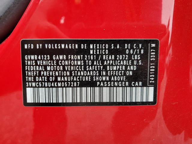 3VWC57BU4KM057287 - 2019 VOLKSWAGEN JETTA S RED photo 12
