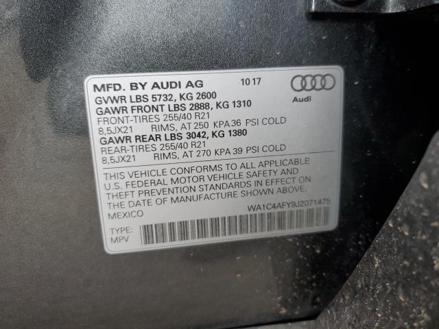 WA1C4AFY9J2071475 - 2018 AUDI SQ5 PRESTIGE GRAY photo 12