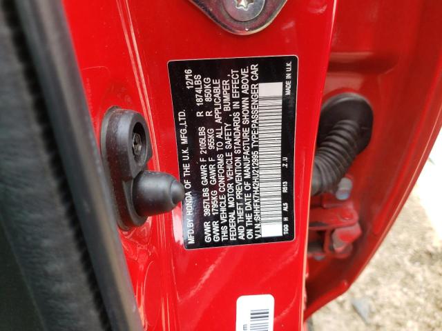 SHHFK7H42HU212995 - 2017 HONDA CIVIC SPORT RED photo 13