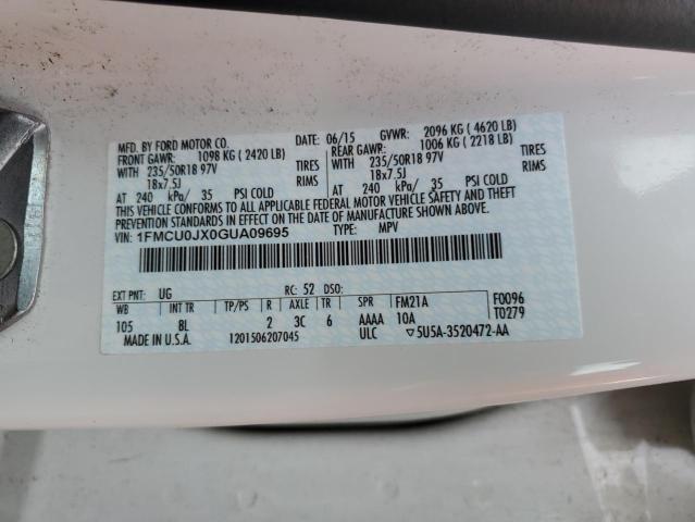 1FMCU0JX0GUA09695 - 2016 FORD ESCAPE TITANIUM WHITE photo 12