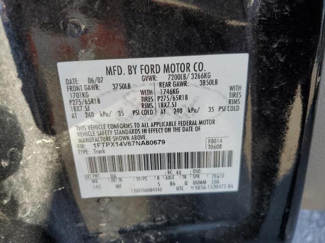 1FTPX14V67NA80679 - 2007 FORD F150 BLACK photo 12