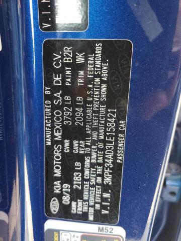 3KPF34AD3LE158421 - 2020 KIA FORTE GT LINE BLUE photo 12