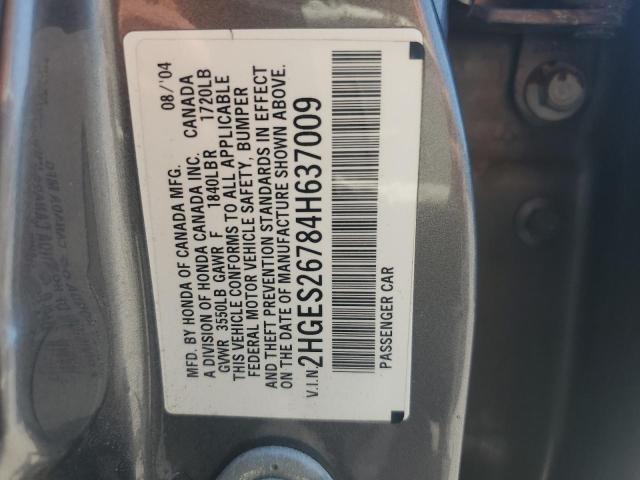 2HGES26784H637009 - 2004 HONDA CIVIC EX GRAY photo 12