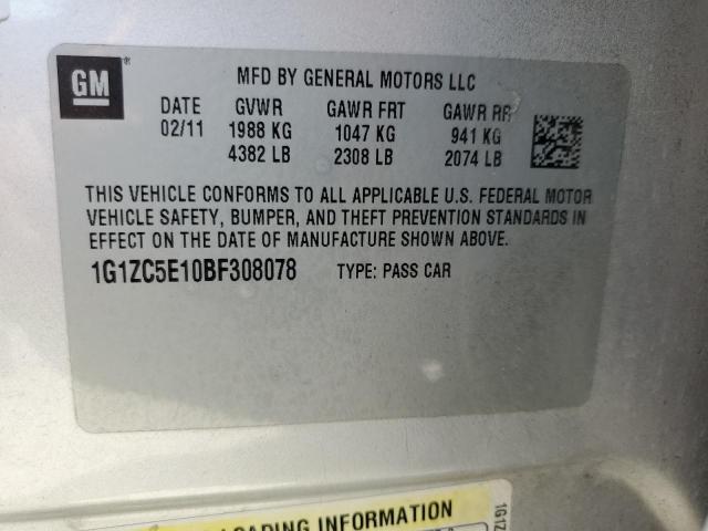 1G1ZC5E10BF308078 - 2011 CHEVROLET MALIBU 1LT 银色 照片 13