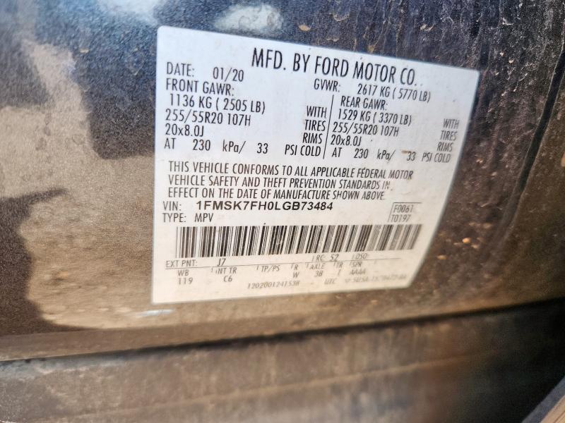 1FMSK7FH0LGB73484 - 2020 FORD EXPLORER LIMITED CHARCOAL photo 13