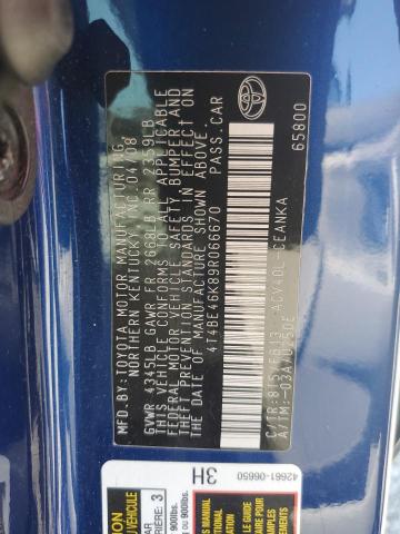 4T4BE46K89R066670 - 2009 TOYOTA CAMRY BASE BLUE photo 12