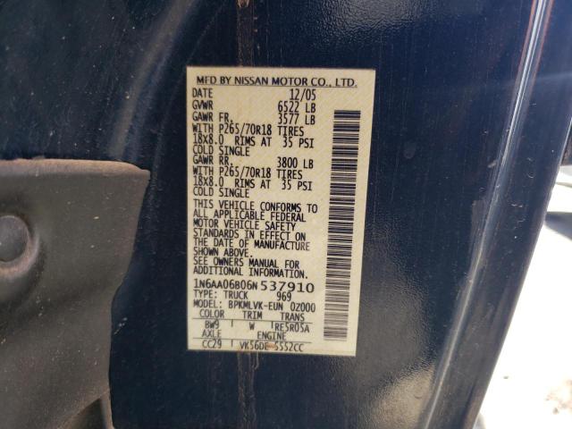 1N6AA06B06N537910 - 2006 NISSAN TITAN XE BLUE photo 12