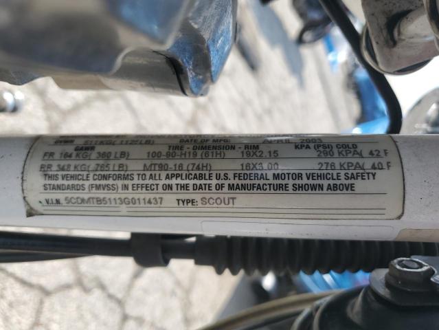 5CDMTB5113G011437 - 2003 INDIAN MOTORCYCLE CO. SCOUT WHITE photo 10