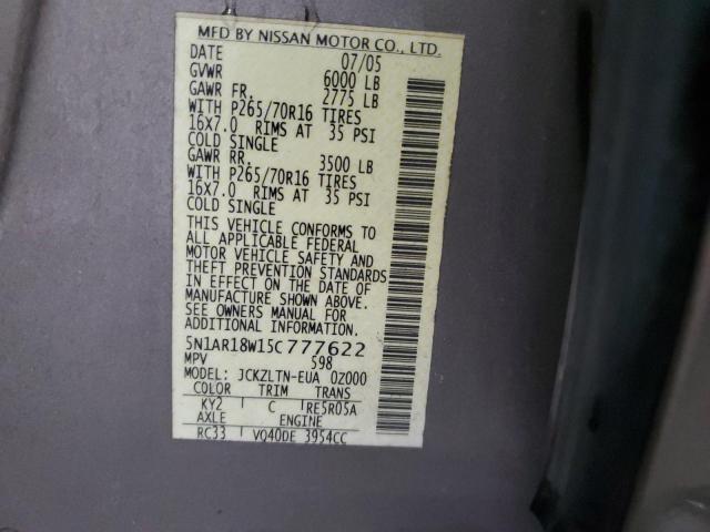 5N1AR18W15C777622 - 2005 NISSAN PATHFINDER LE 棕色 照片 13