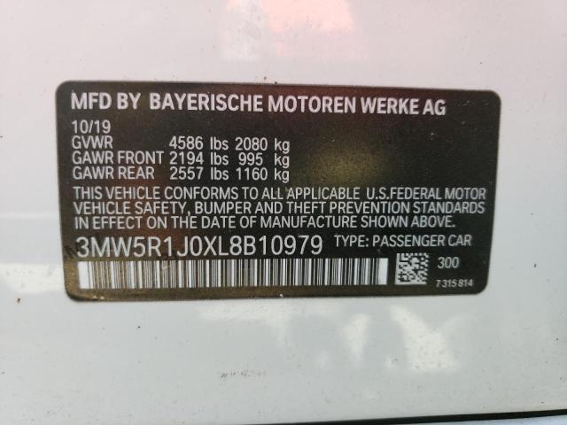 3MW5R1J0XL8B10979 - 2020 BMW 330I WHITE photo 10