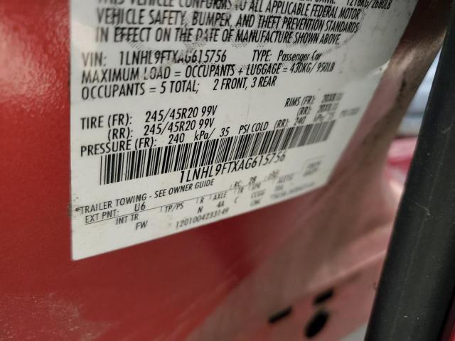 1LNHL9FTXAG615756 - 2010 LINCOLN MKS 红色 照片 12