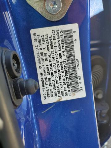 19XFC2F70GE091371 - 2016 HONDA CIVIC EX BLUE photo 12