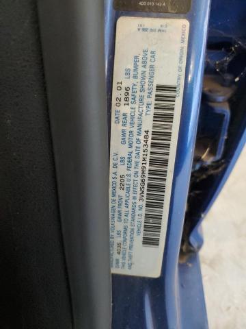 3VWSG69M91M153484 - 2001 VOLKSWAGEN JETTA GLS ლურჯი ფოტო 12