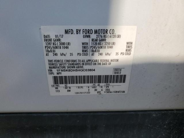 1FM5K8DH5HGC03804 - 2017 FORD EXPLORER XLT WHITE photo 13