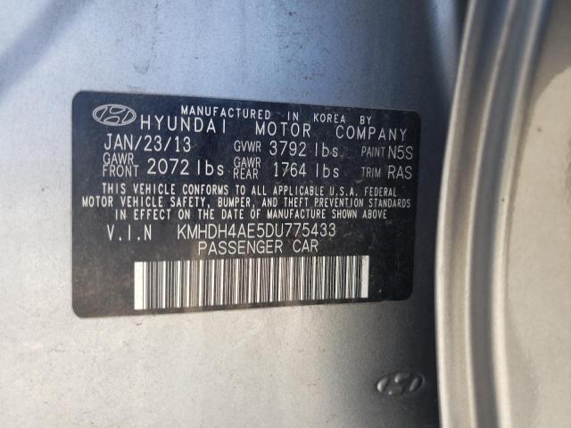 KMHDH4AE5DU775433 - 2013 HYUNDAI ELANTRA GLS GRAY photo 12