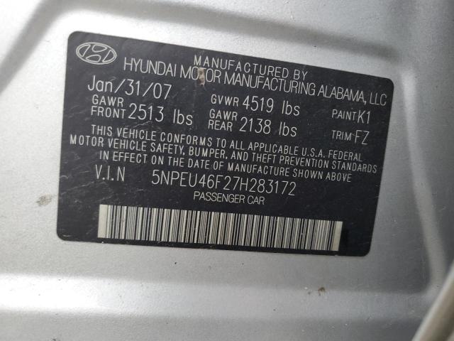 5NPEU46F27H283172 - 2007 HYUNDAI SONATA SE SILVER photo 12