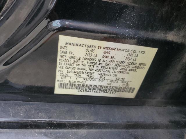 1N4BA41E05C840167 - 2005 NISSAN MAXIMA SE BLACK photo 12