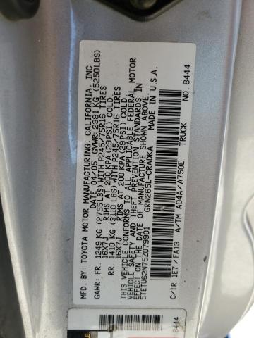 5TETU62N75Z079901 - 2005 TOYOTA TACOMA PRERUNNER ACCESS CAB SILVER photo 12