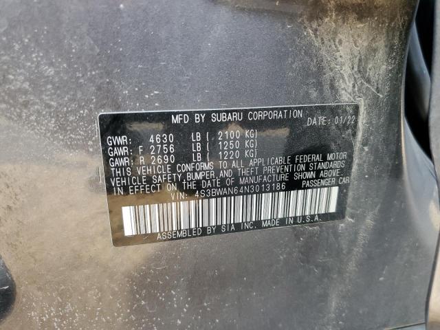 4S3BWAN64N3013186 - 2022 SUBARU LEGACY LIMITED GRAY photo 12