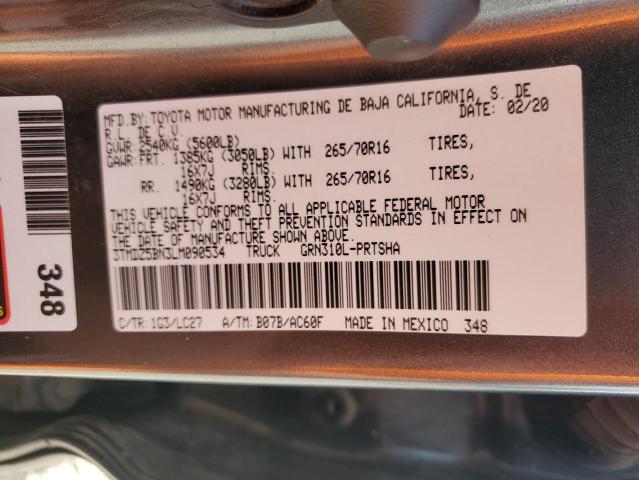 3TMDZ5BN3LM090534 - 2020 TOYOTA TACOMA DOUBLE CAB BLACK photo 12