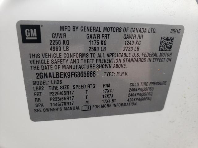 2GNALBEK9F6365866 - 2015 CHEVROLET EQUINOX LT WHITE photo 13