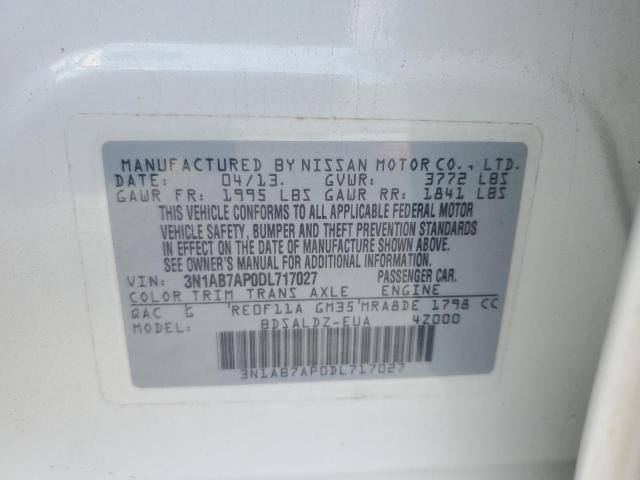 3N1AB7AP0DL717027 - 2013 NISSAN SENTRA S WHITE photo 12