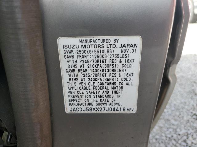 JACDJ58XX27J04419 - 2002 ISUZU TROOPER S GRAY photo 12