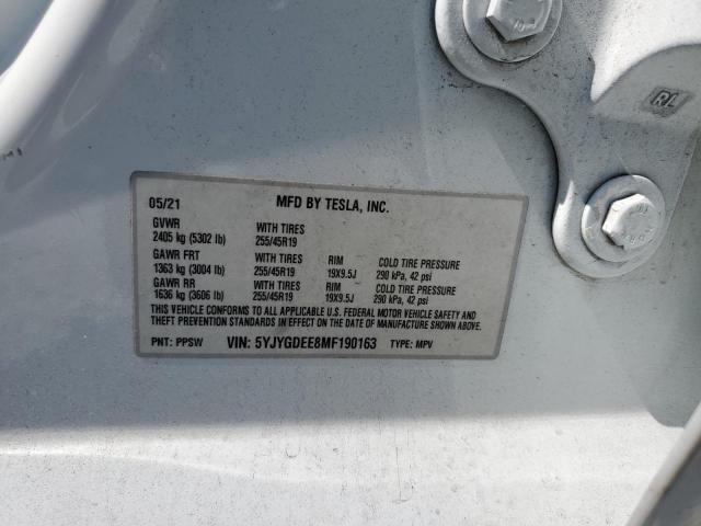5YJYGDEE8MF190163 - 2021 TESLA MODEL Y WHITE photo 12