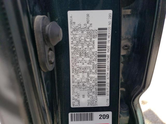 3TMJU4GNXAM109193 - 2010 TOYOTA TACOMA DOUBLE CAB PRERUNNER GREEN photo 12