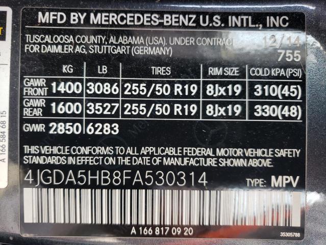 4JGDA5HB8FA530314 - 2015 MERCEDES-BENZ ML 350 4MATIC GRAY photo 13