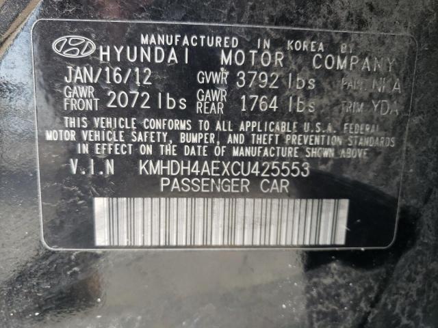 KMHDH4AEXCU425553 - 2012 HYUNDAI ELANTRA GLS BLACK photo 12