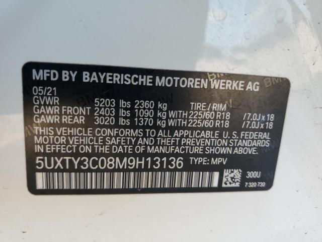 5UXTY3C08M9H13136 - 2021 BMW X3 SDRIVE30I WHITE photo 13