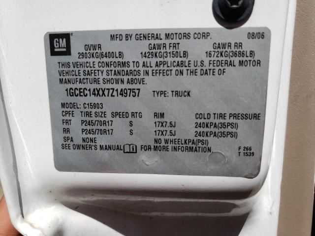 1GCEC14XX7Z149757 - 2007 CHEVROLET SILVERADO C1500 CLASSIC WHITE photo 12