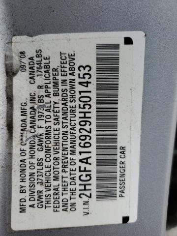 2HGFA16929H501453 - 2009 HONDA CIVIC EXL SILVER photo 12