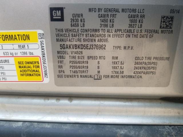 5GAKVBKD5EJ376962 - 2014 BUICK ENCLAVE SILVER photo 14