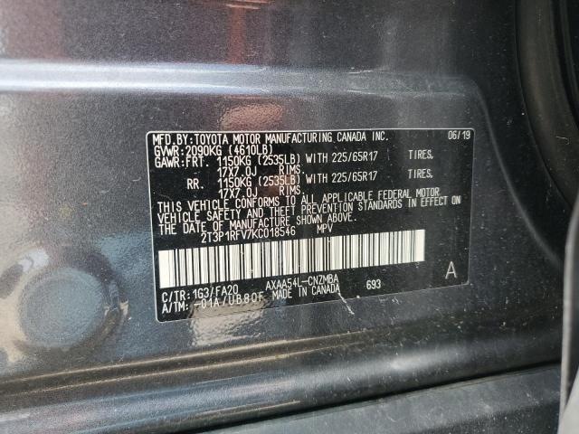 2T3P1RFV7KC018546 - 2019 TOYOTA RAV4 XLE GRAY photo 13